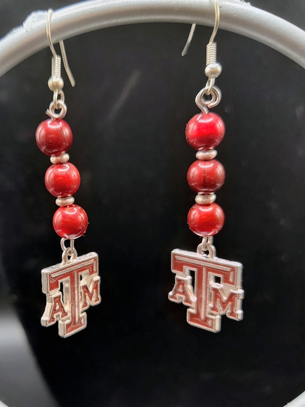 Burgandy Bead Dangle Earrings - Trxas A&M Jewelry